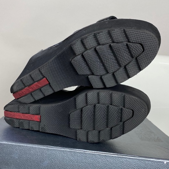 Prada Black Wedge Sandals Sz 38 - Picture 5 of 8